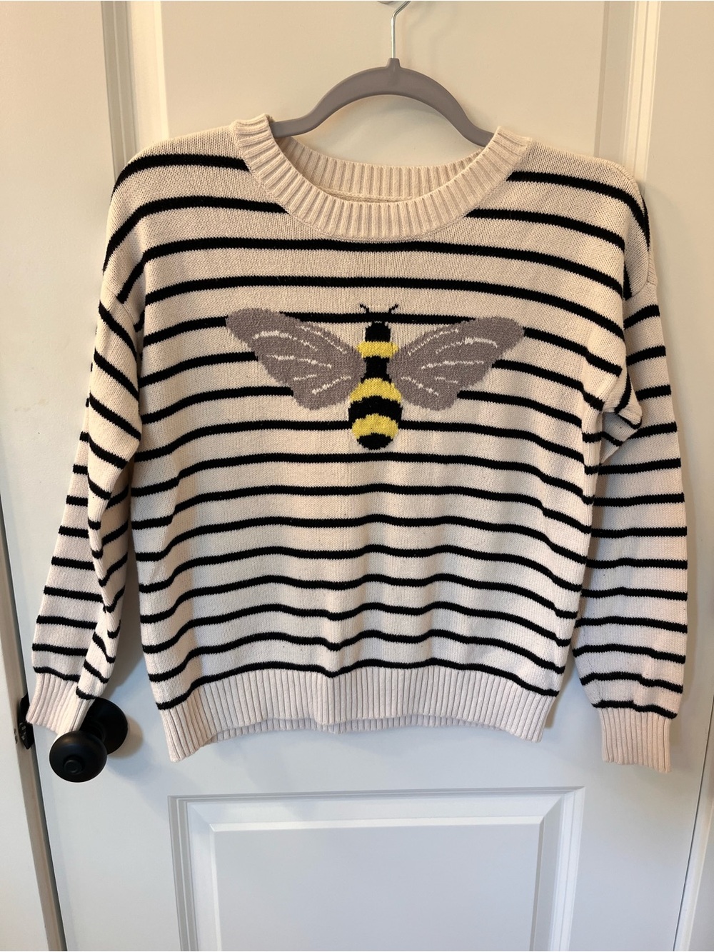 LOFT Cream & Black Striped Bee Sweater